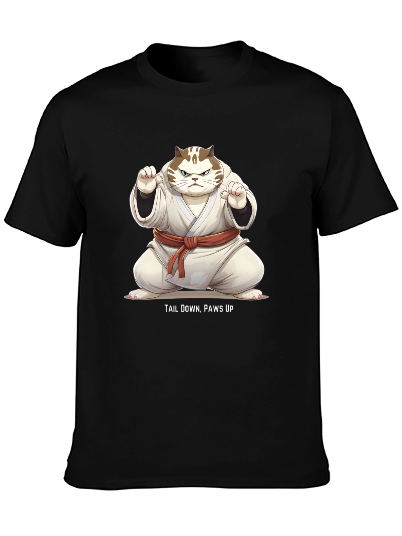 Funny Karate Cat T-Shirt - Tail Down Paws Up!