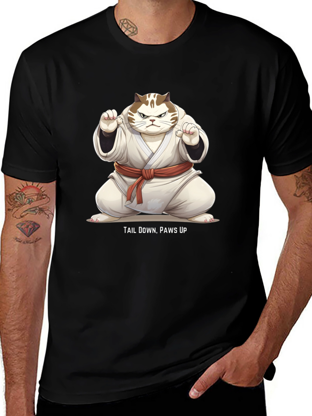 Funny Karate Cat T-Shirt - Tail Down Paws Up!