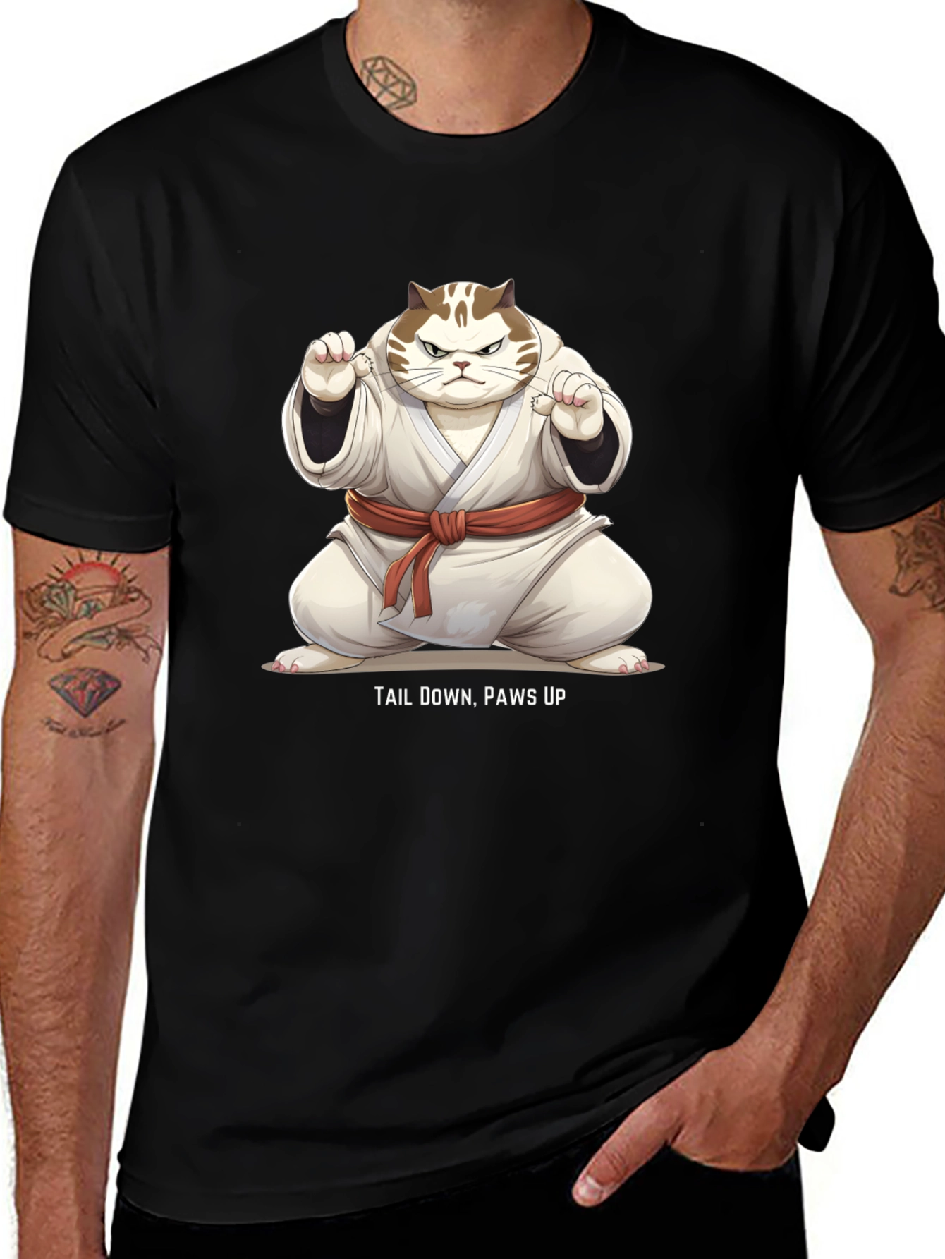 Funny Karate Cat T-Shirt - Tail Down Paws Up!