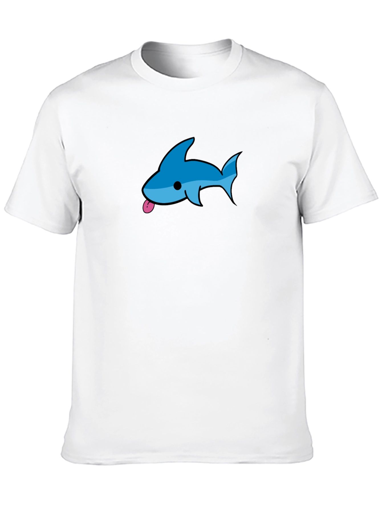 Mens Black T-Shirt with Blue Cartoon Shark Design