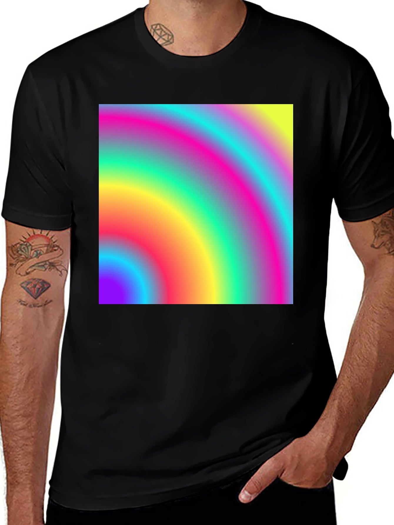 Vibrant Rainbow Gradient Mens Black T-Shirt