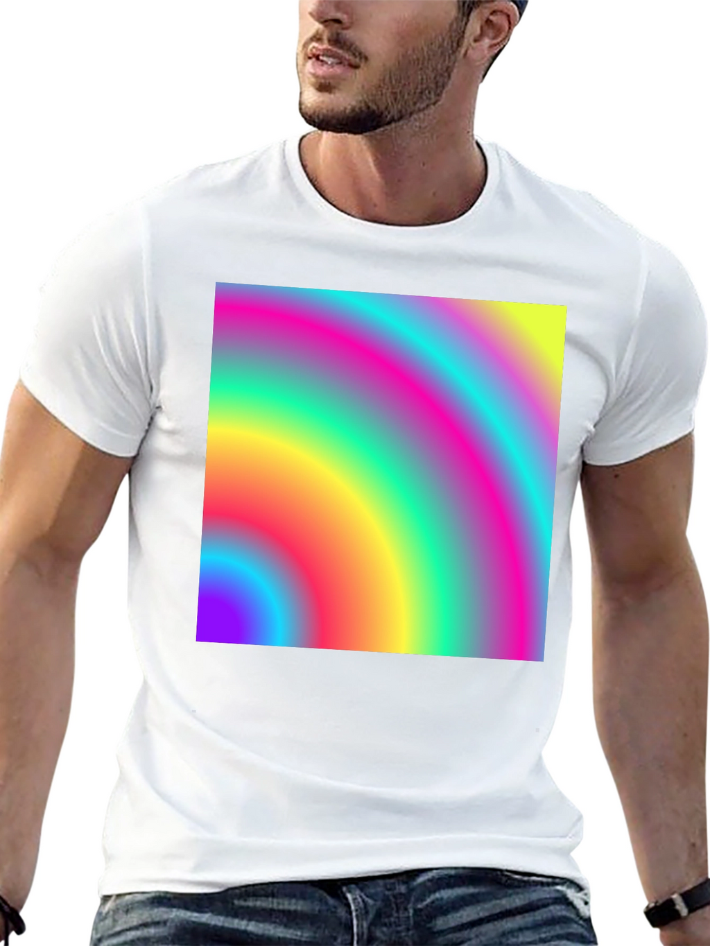 Vibrant Rainbow Gradient Mens Black T-Shirt
