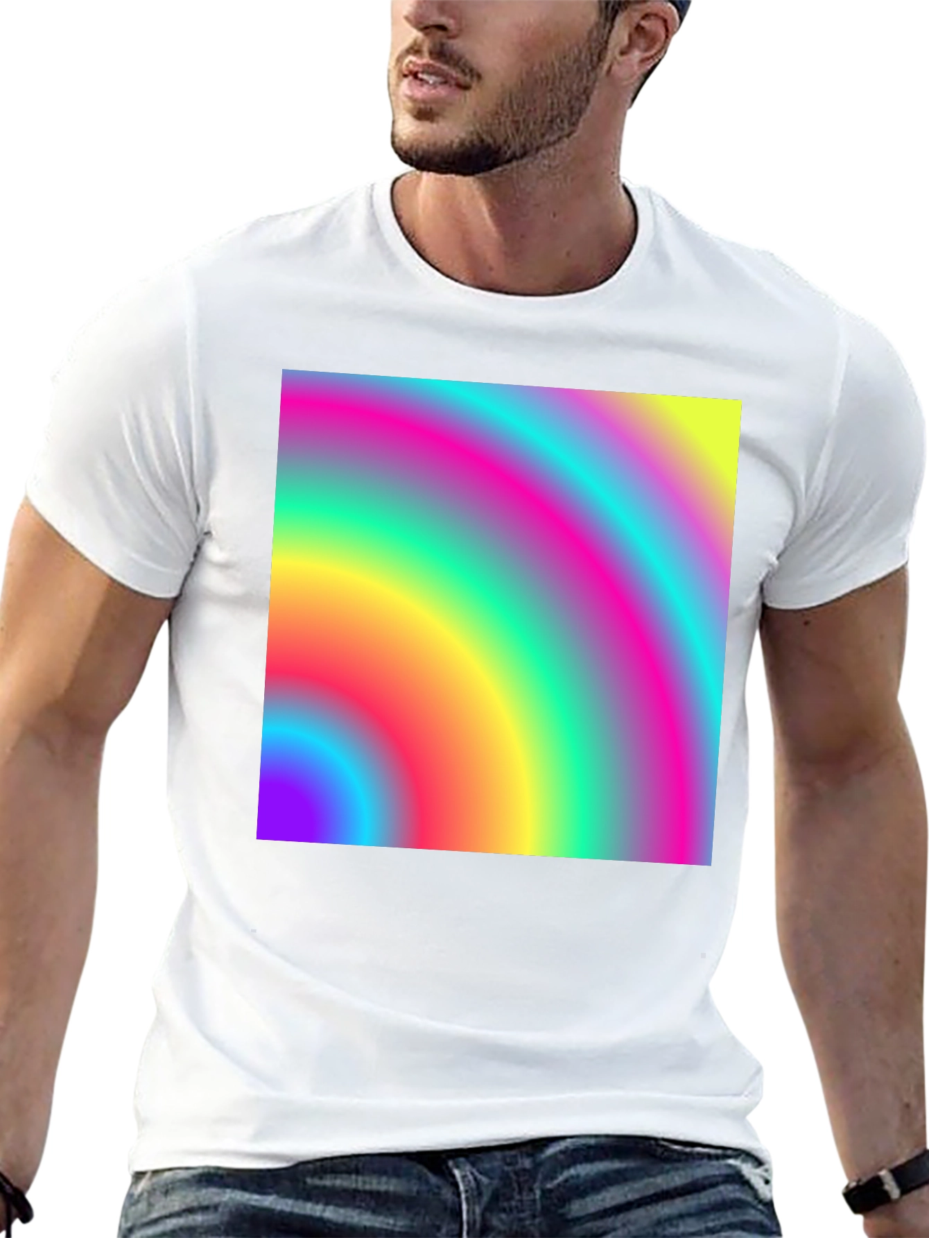Vibrant Rainbow Gradient Mens Black T-Shirt