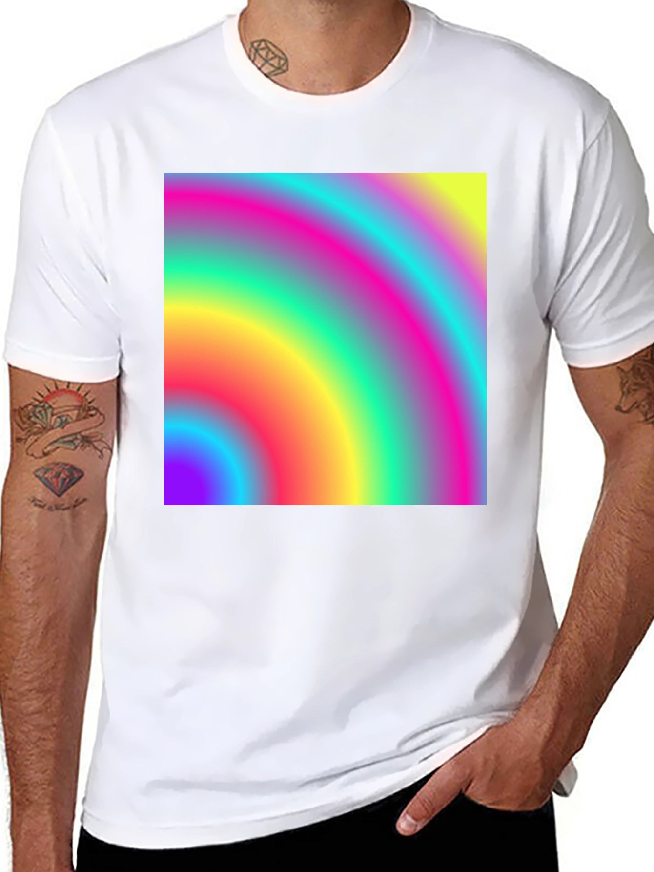 Vibrant Rainbow Gradient Mens Black T-Shirt
