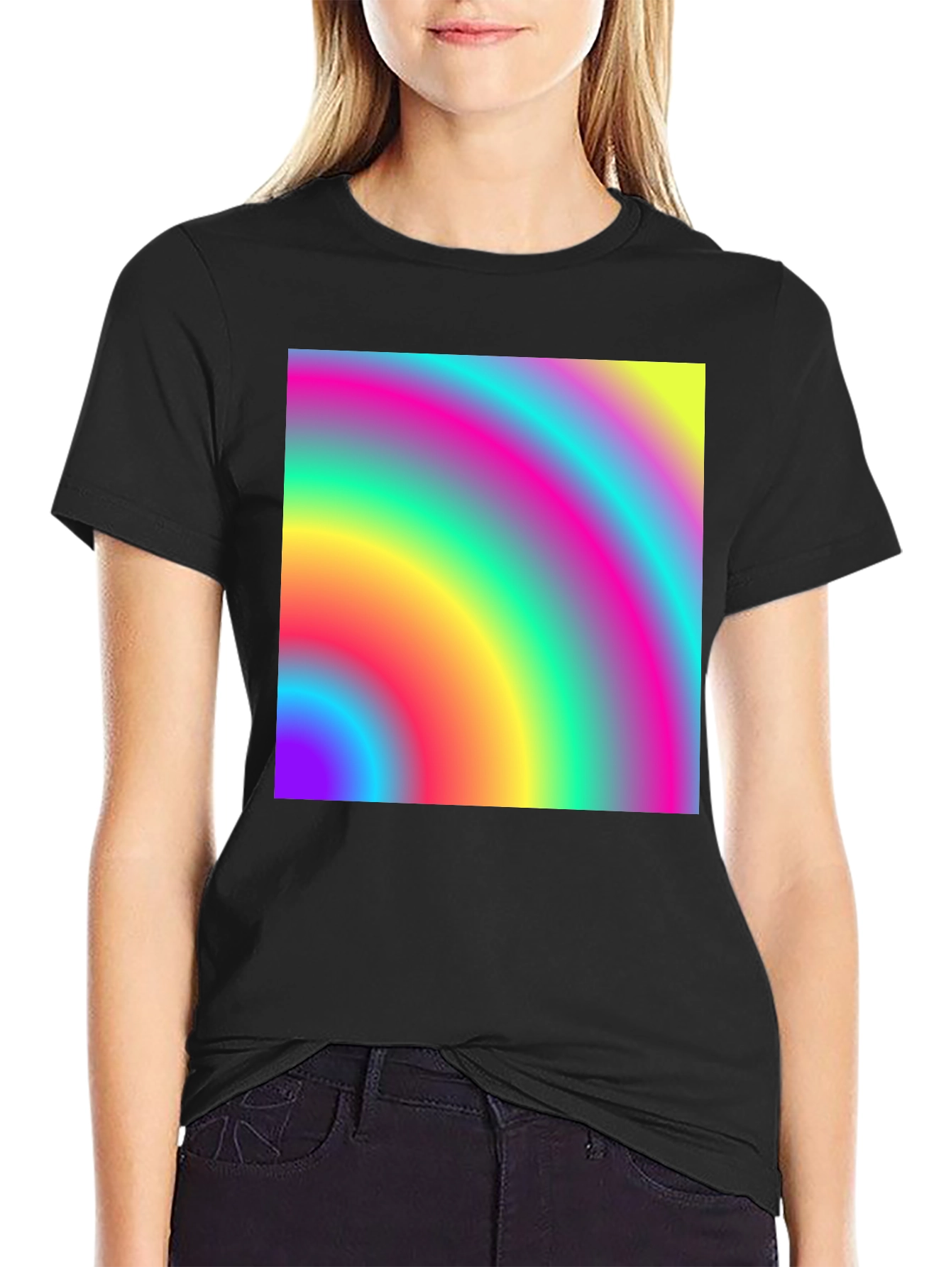 Vibrant Rainbow Gradient Mens Black T-Shirt