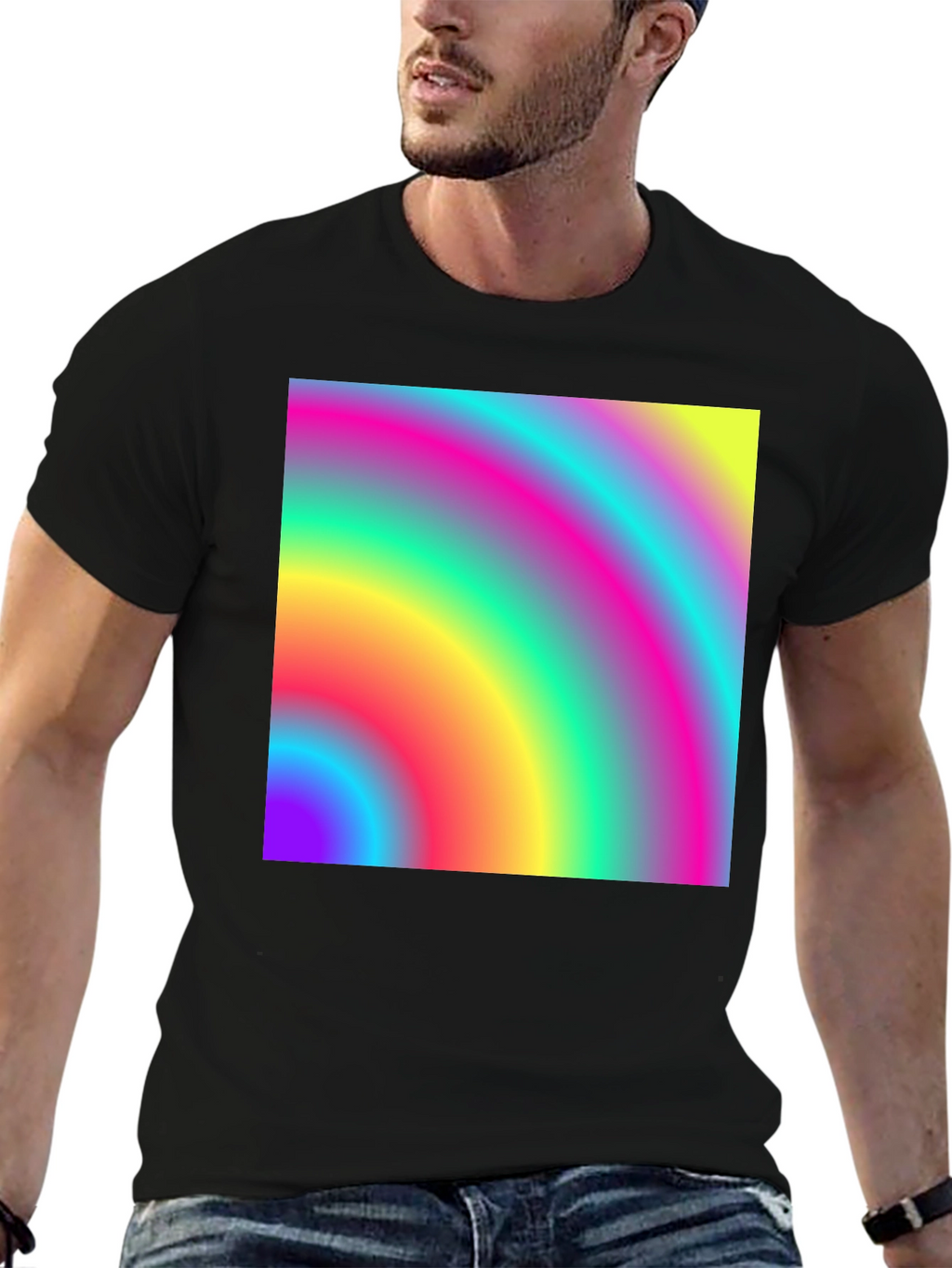 Vibrant Rainbow Gradient Mens Black T-Shirt