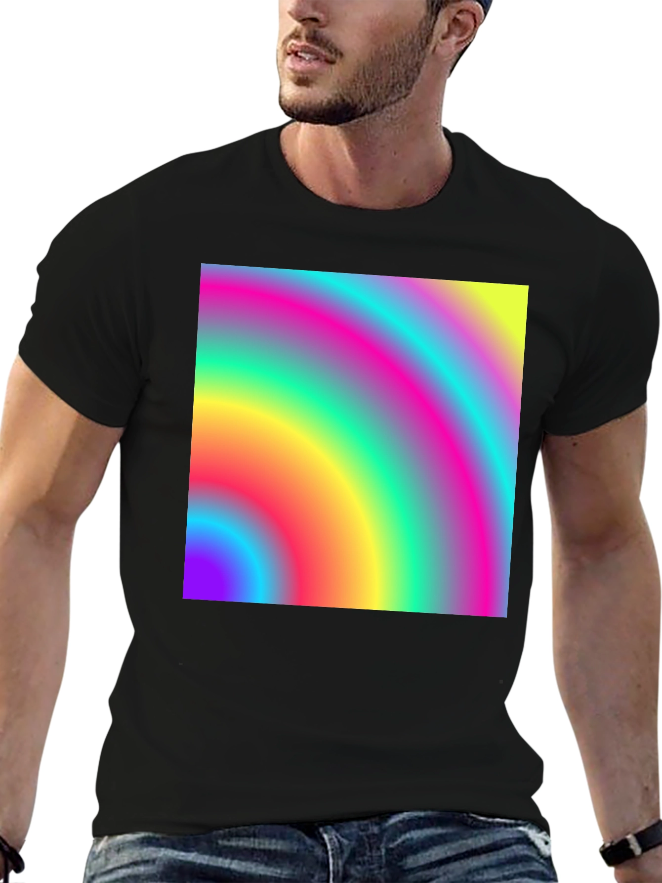Vibrant Rainbow Gradient Mens Black T-Shirt
