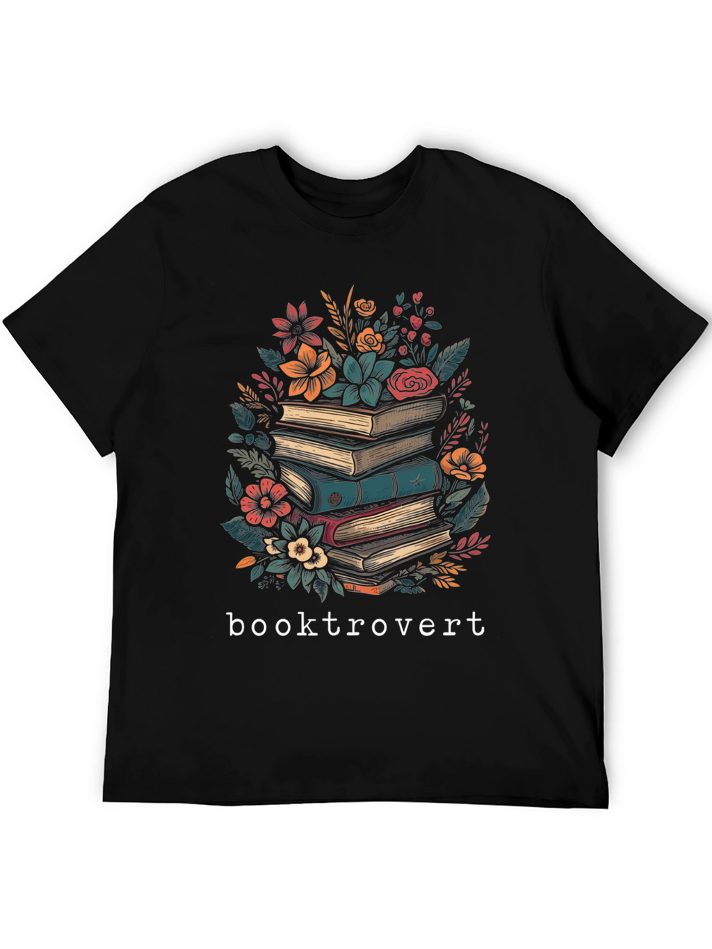 Booktrovert T-Shirt: Floral Book Stack Design