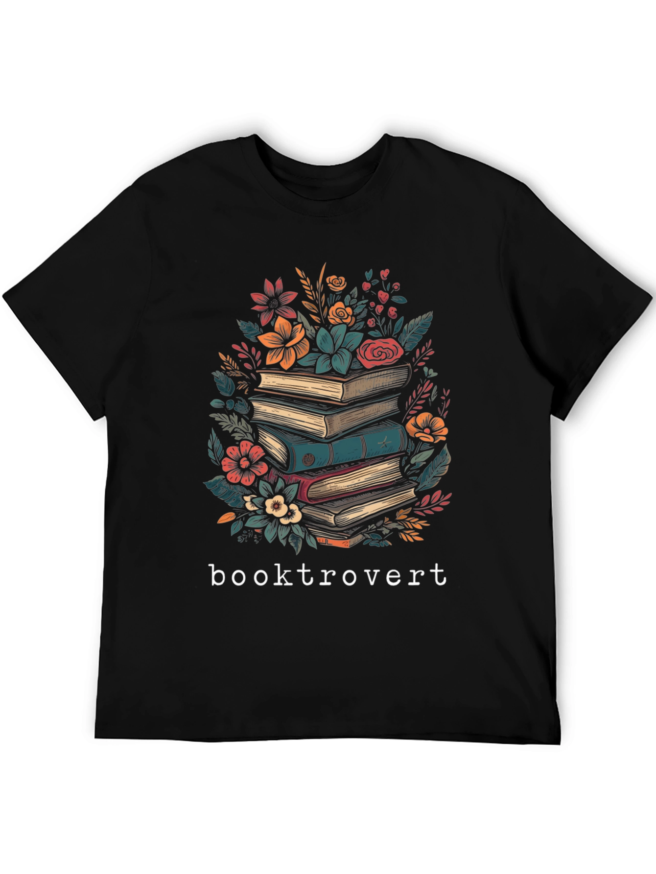 Booktrovert T-Shirt: Floral Book Stack Design