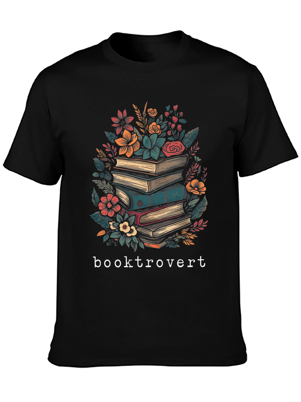 Booktrovert T-Shirt: Floral Book Stack Design
