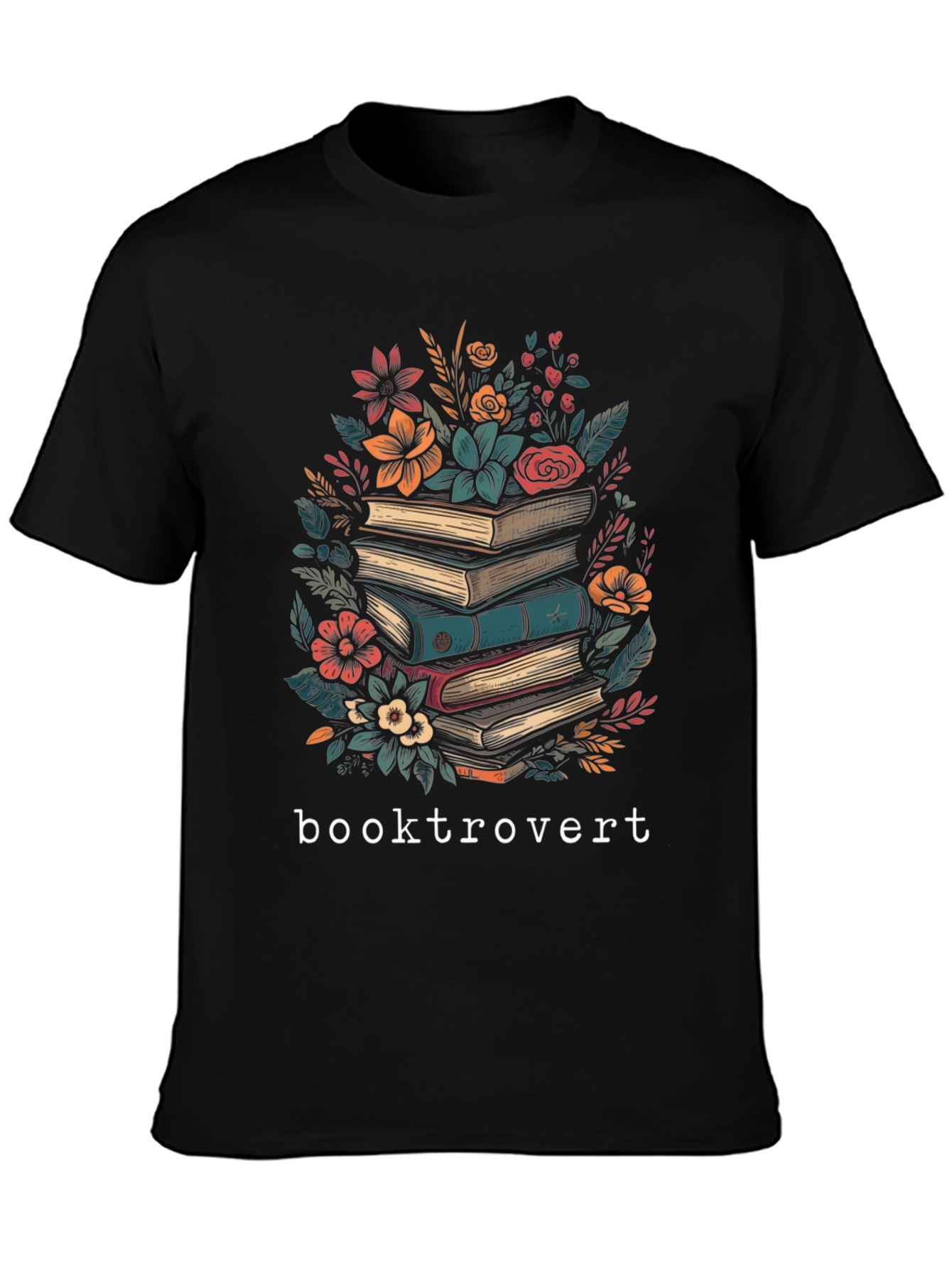 Booktrovert T-Shirt: Floral Book Stack Design