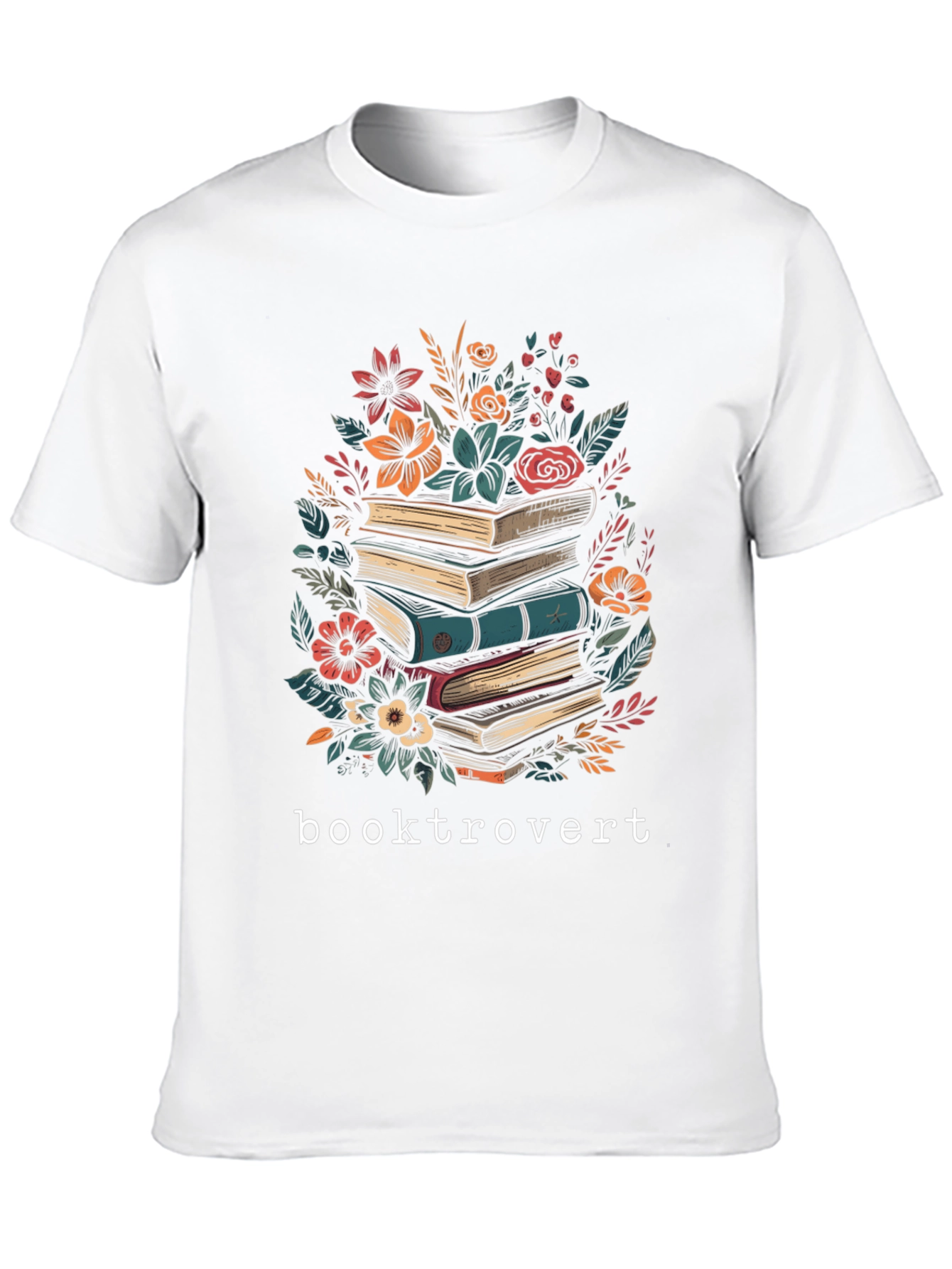 Booktrovert T-Shirt: Floral Book Stack Design