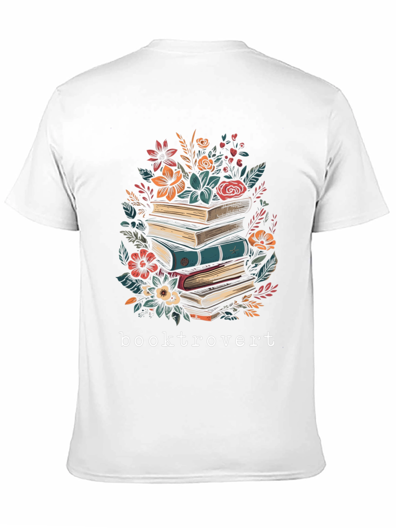 Booktrovert T-Shirt: Floral Book Stack Design