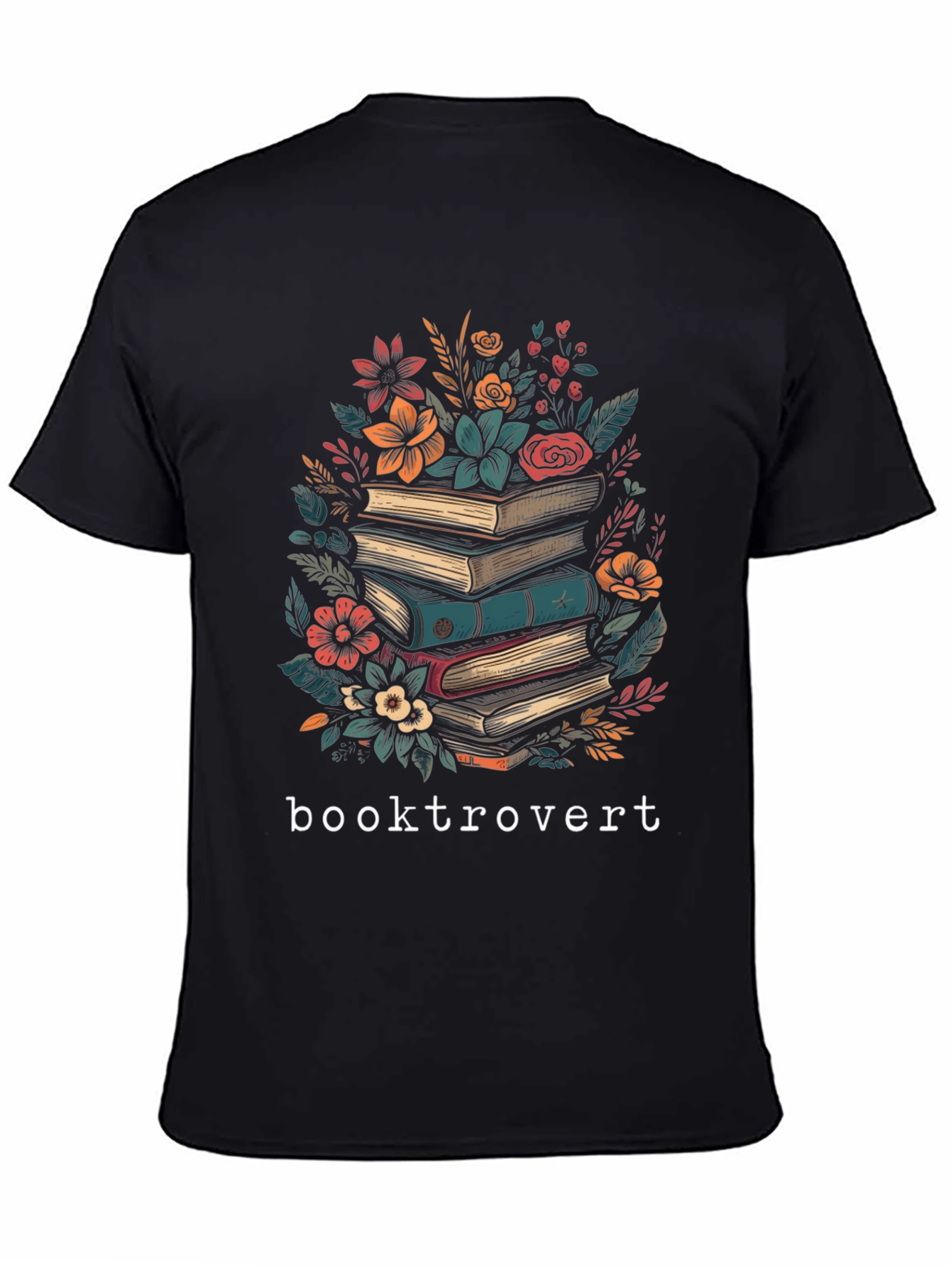 Booktrovert T-Shirt: Floral Book Stack Design