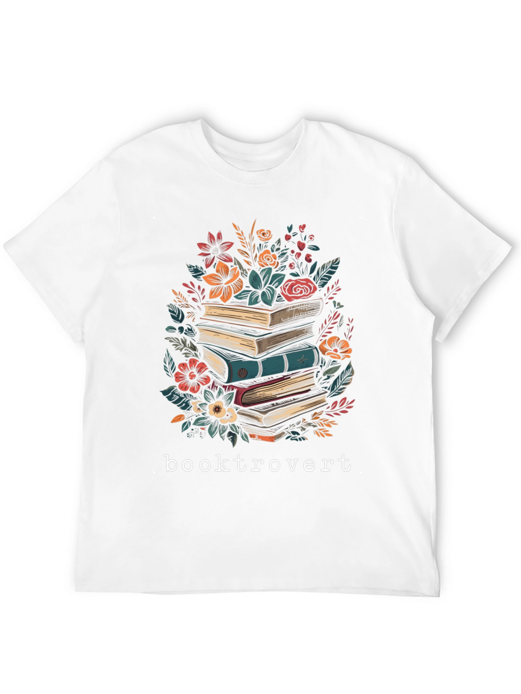 Booktrovert T-Shirt: Floral Book Stack Design