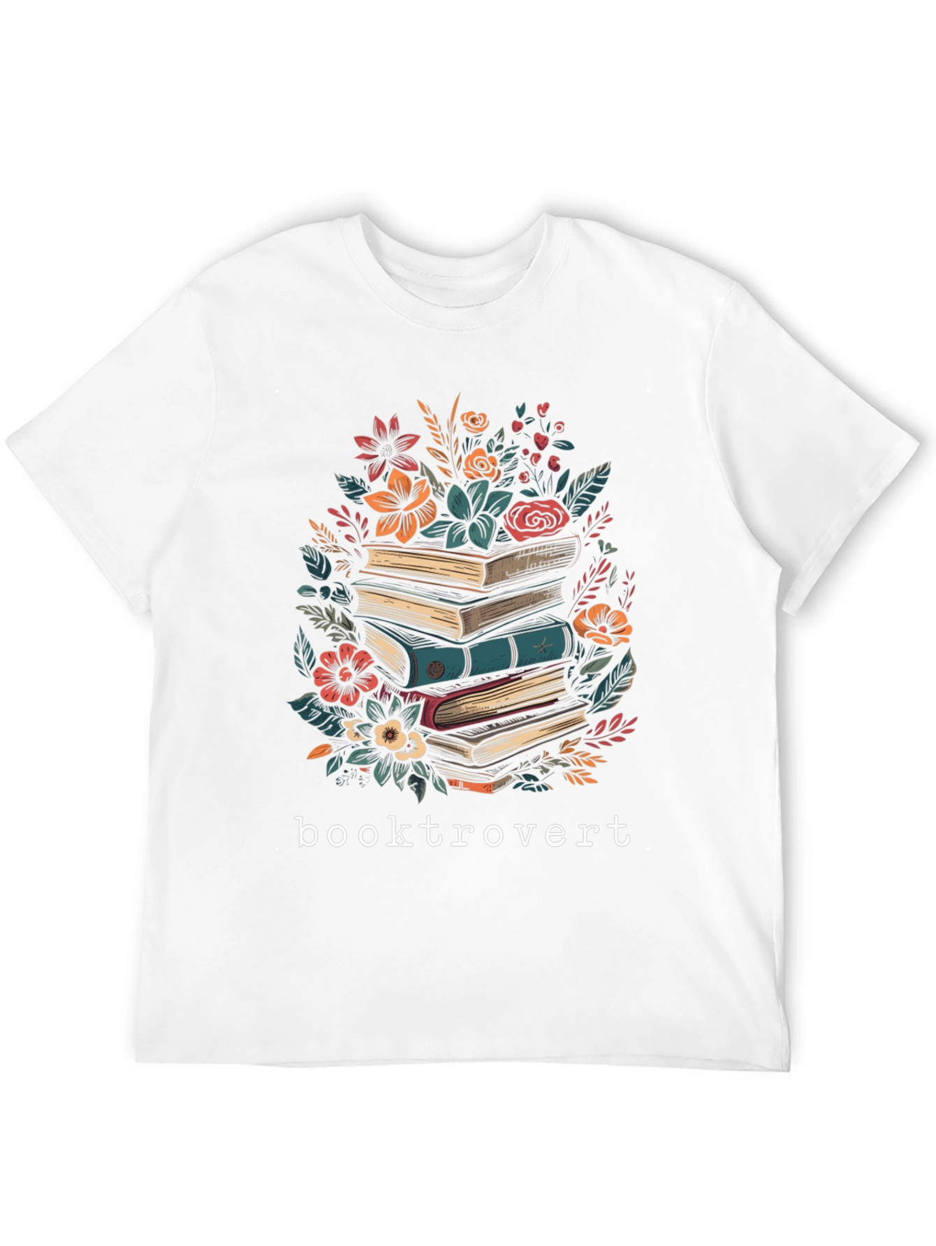 Booktrovert T-Shirt: Floral Book Stack Design
