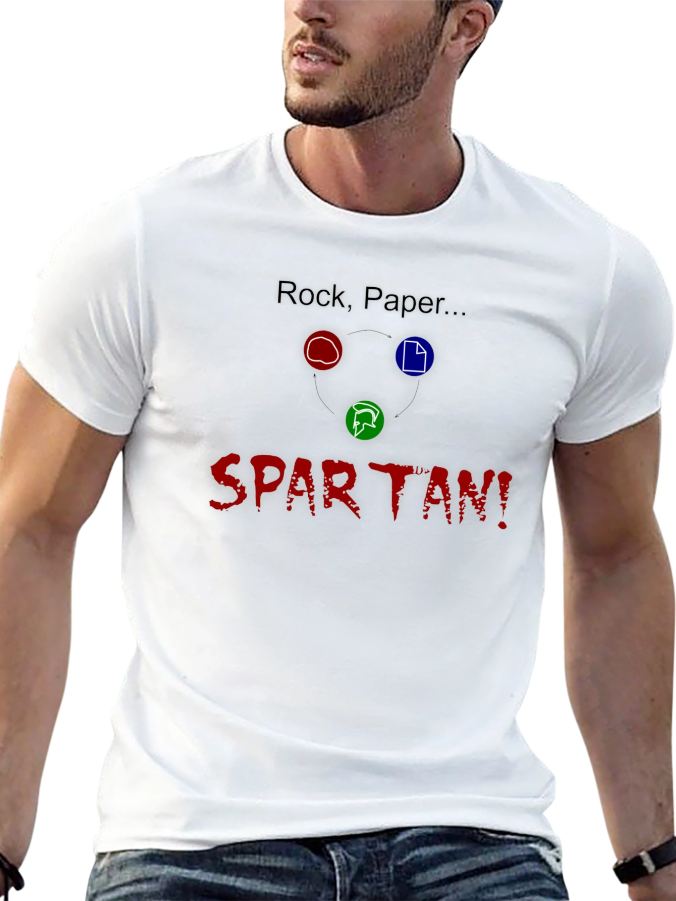 Rock Paper Spartan! Black Cotton Graphic T-Shirt