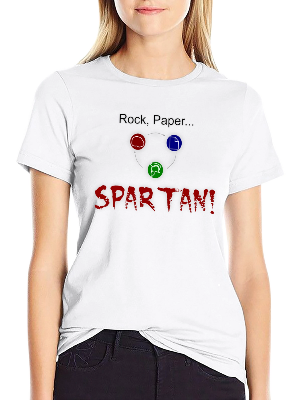 Rock Paper Spartan! Black Cotton Graphic T-Shirt