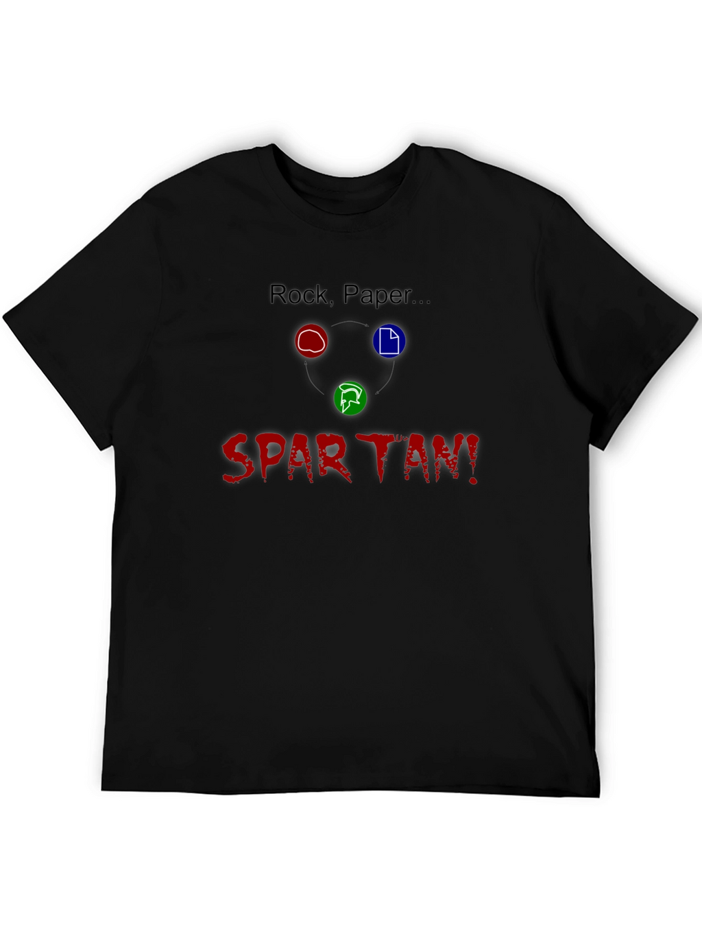 Rock Paper Spartan! Black Cotton Graphic T-Shirt