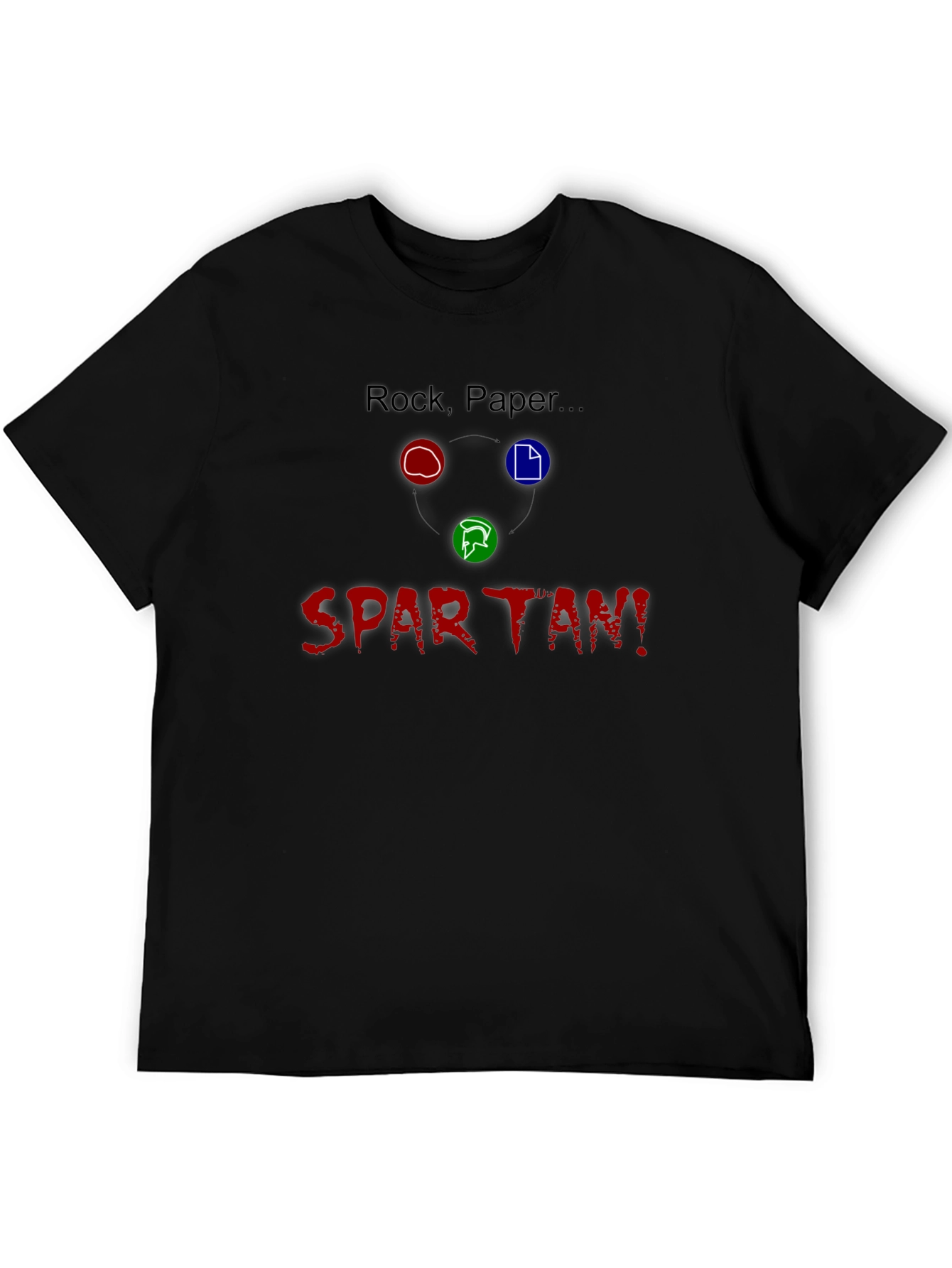 Rock Paper Spartan! Black Cotton Graphic T-Shirt