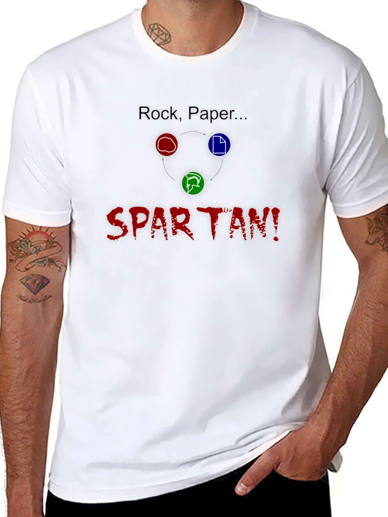 Rock Paper Spartan! Black Cotton Graphic T-Shirt
