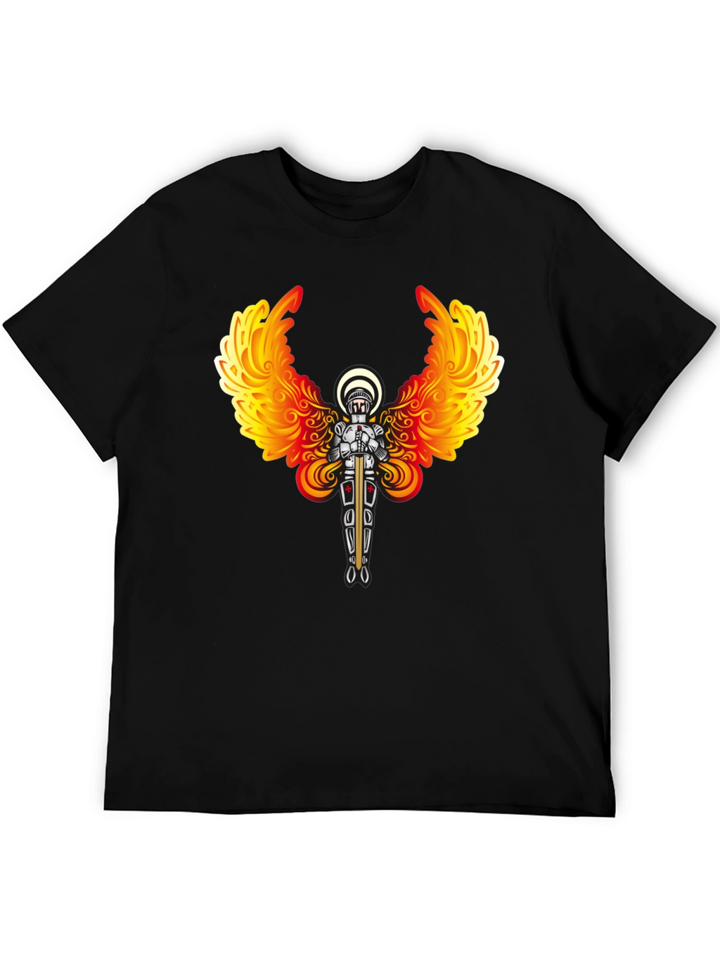 Fiery Angel Knight Graphic Tee - Black