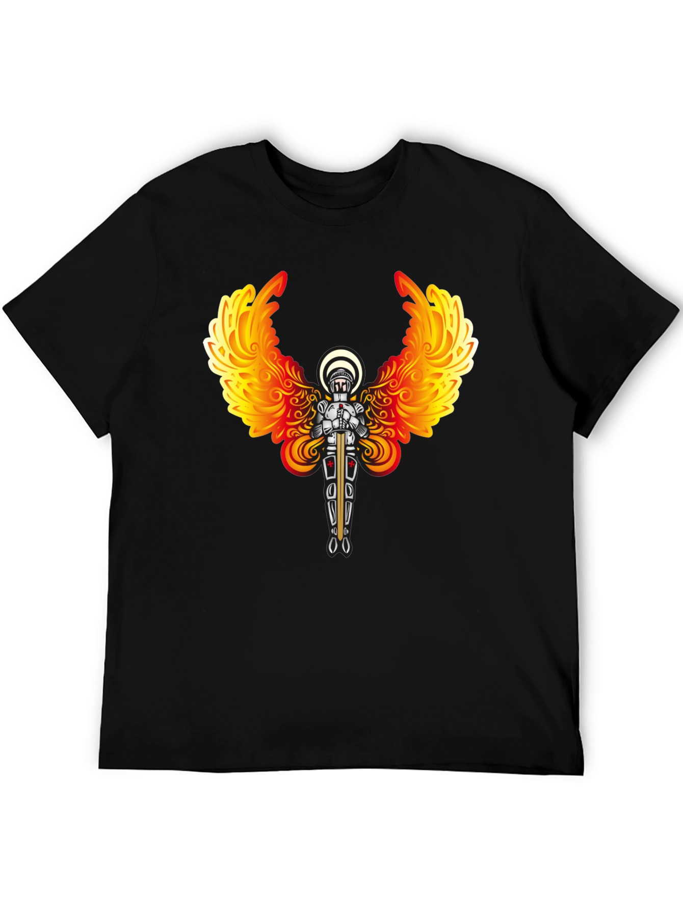 Fiery Angel Knight Graphic Tee - Black
