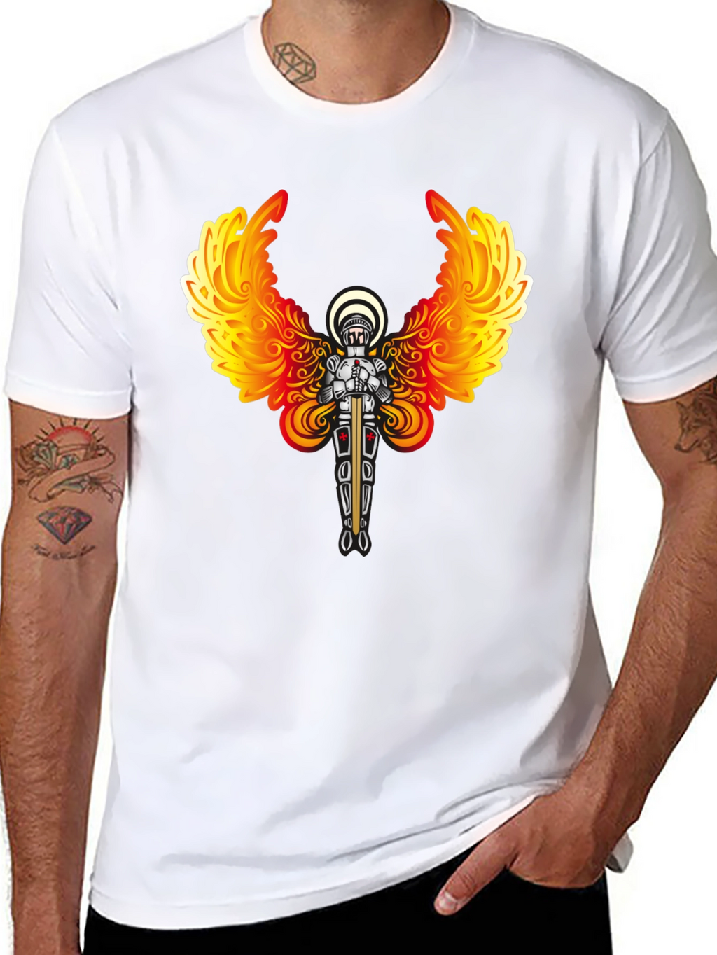 Fiery Angel Knight Graphic Tee - Black