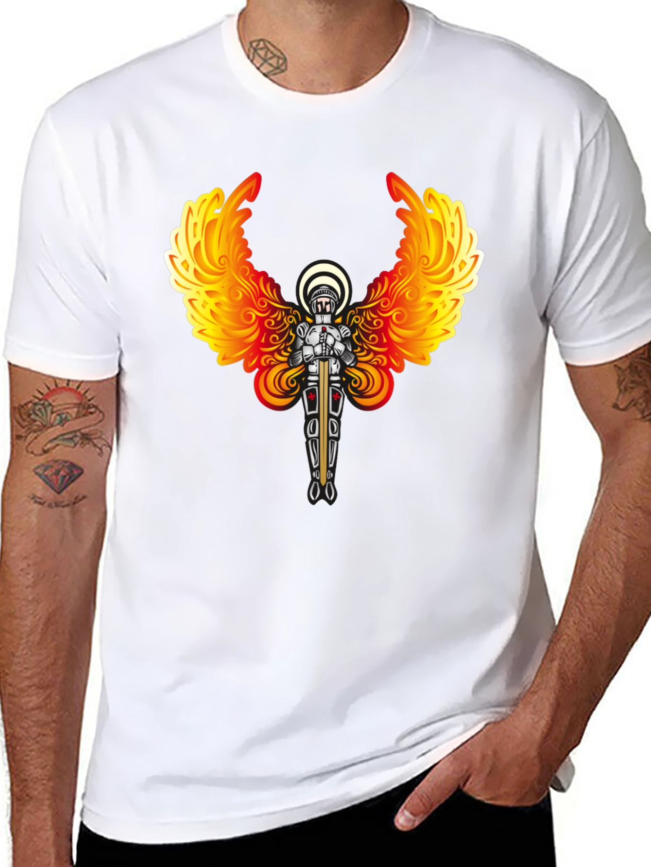 Fiery Angel Knight Graphic Tee - Black