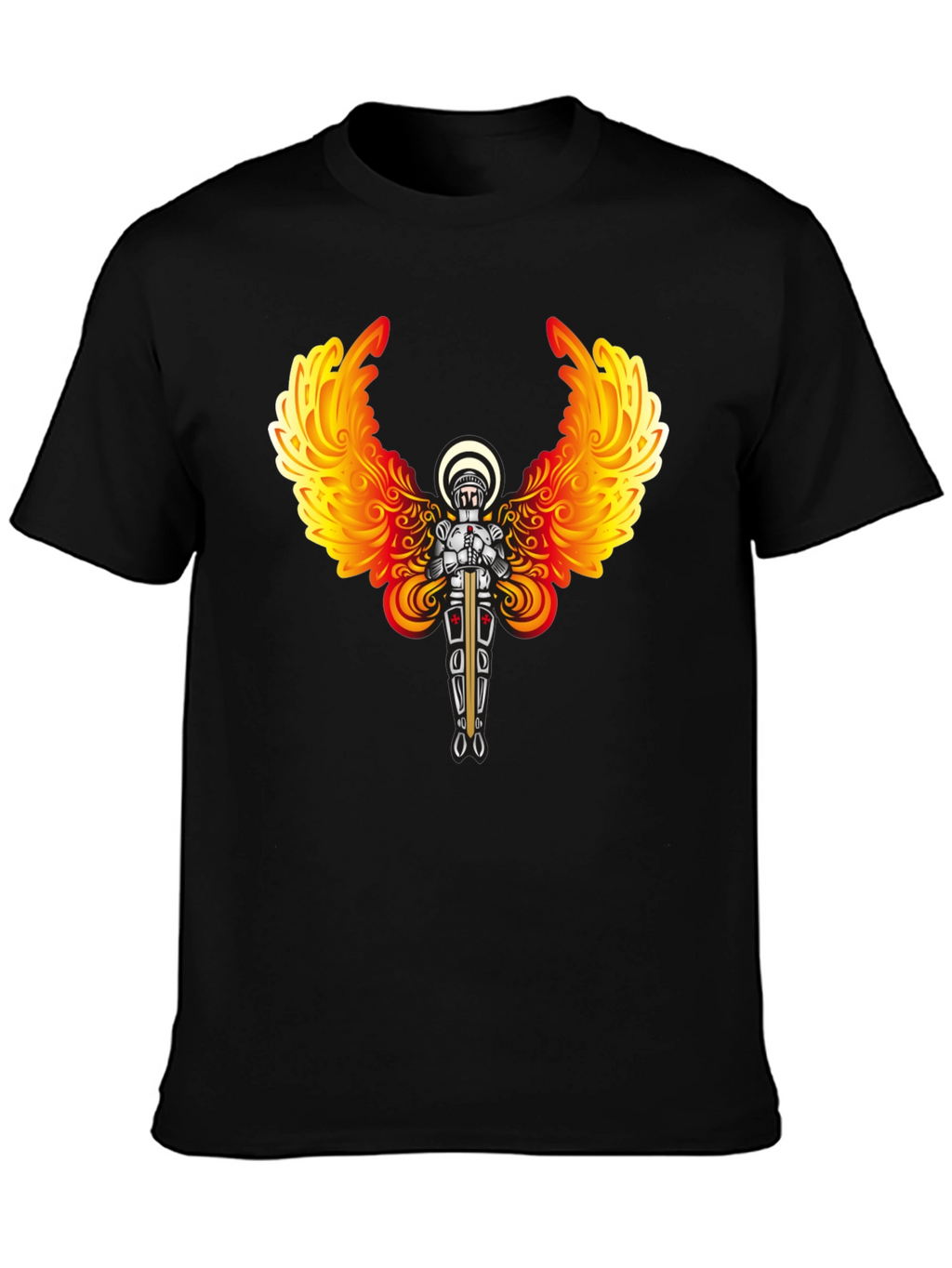 Fiery Angel Knight Graphic Tee - Black