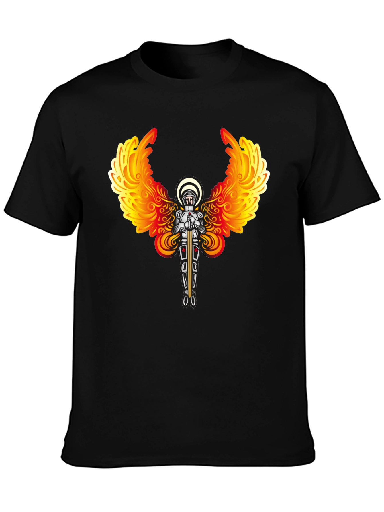 Fiery Angel Knight Graphic Tee - Black
