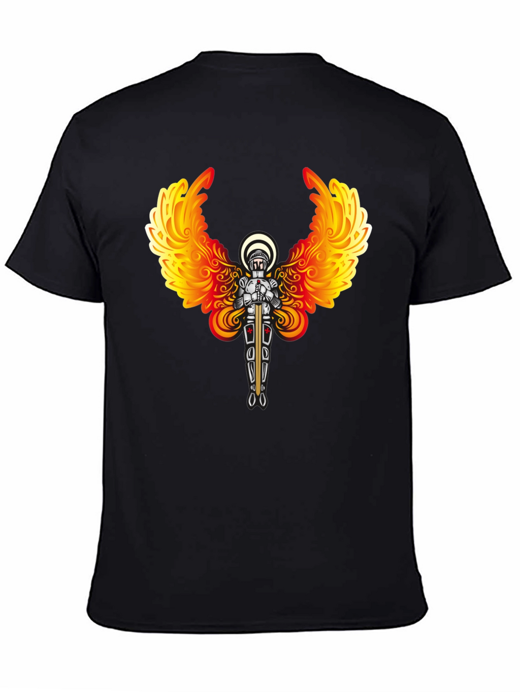 Fiery Angel Knight Graphic Tee - Black