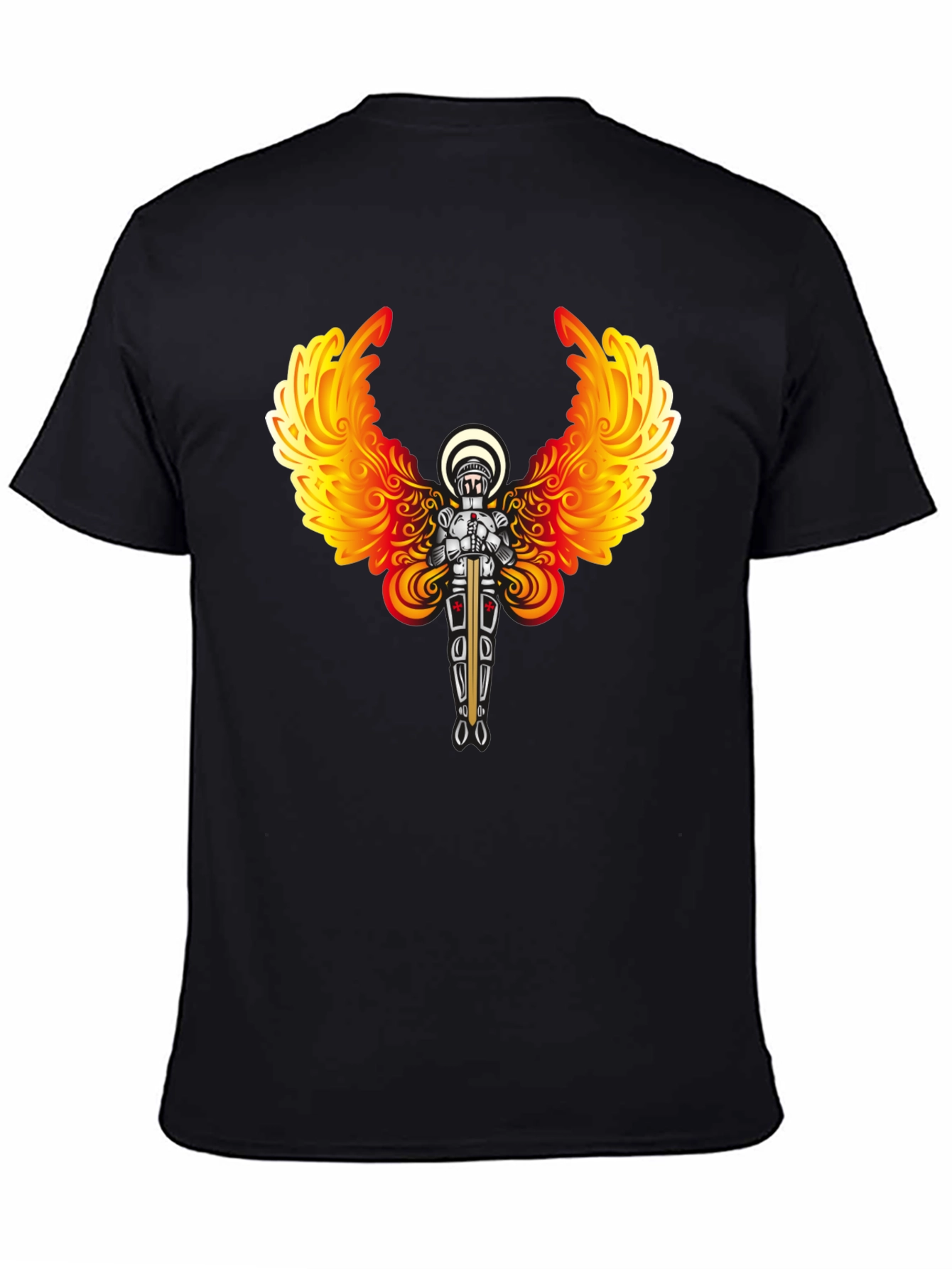 Fiery Angel Knight Graphic Tee - Black