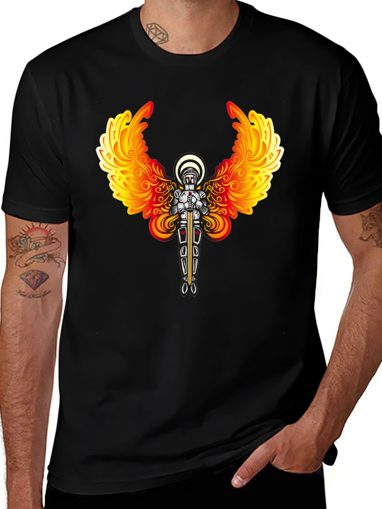 Fiery Angel Knight Graphic Tee - Black