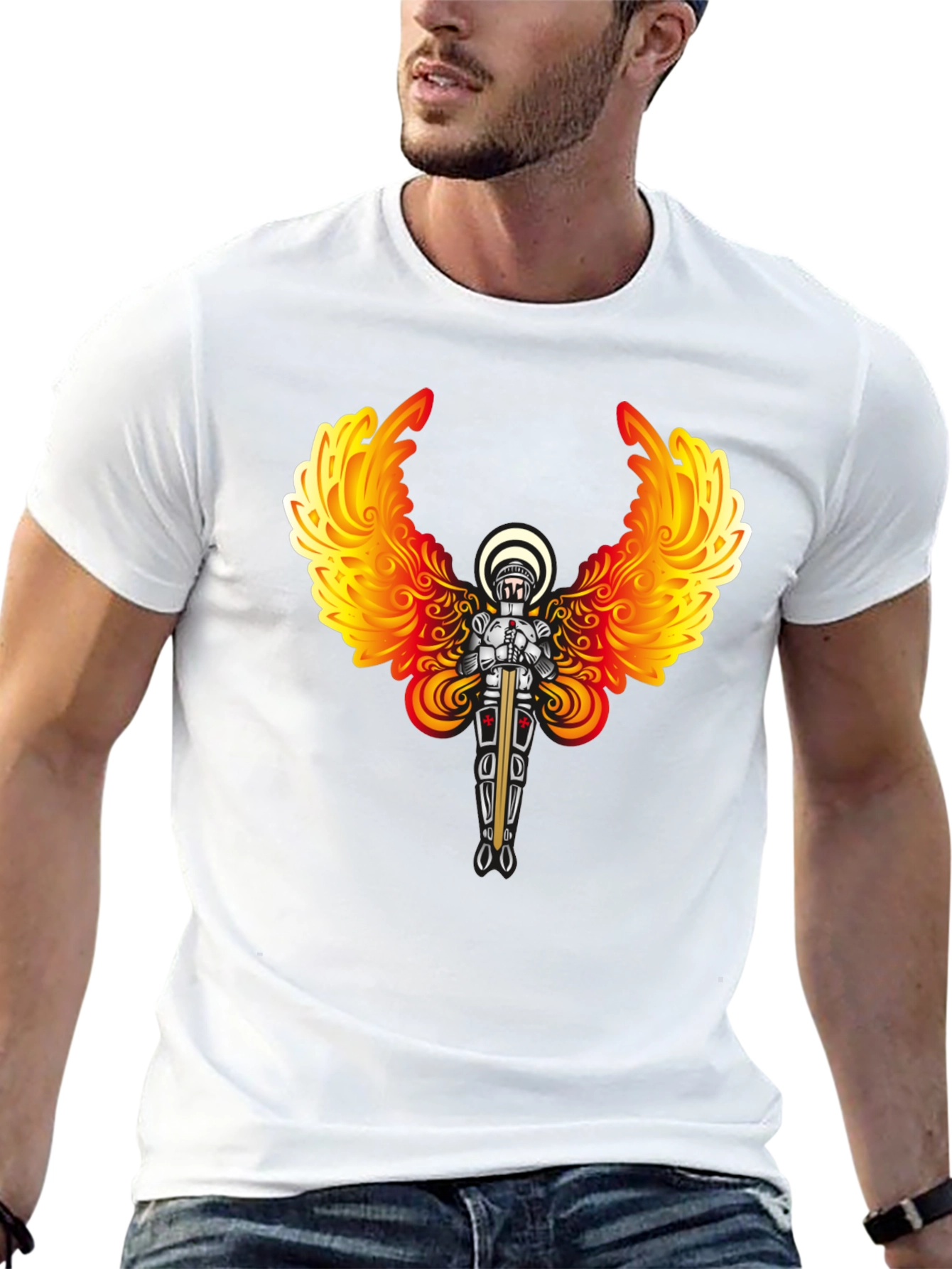 Fiery Angel Knight Graphic Tee - Black