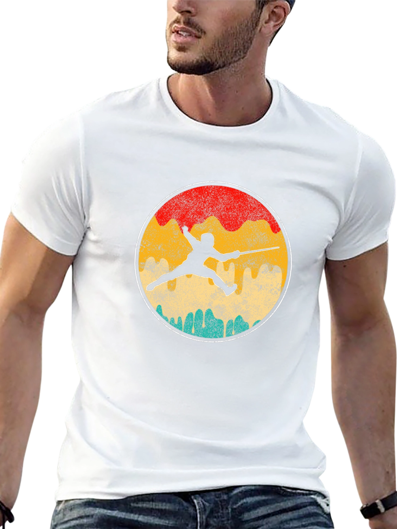Fencing Silhouette Retro T-Shirt