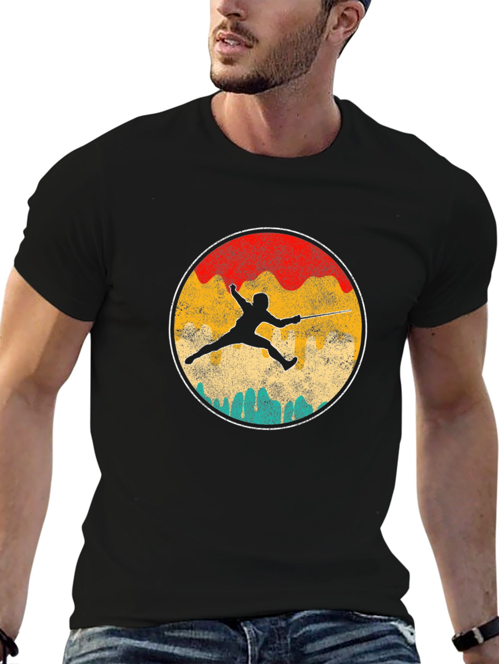 Fencing Silhouette Retro T-Shirt