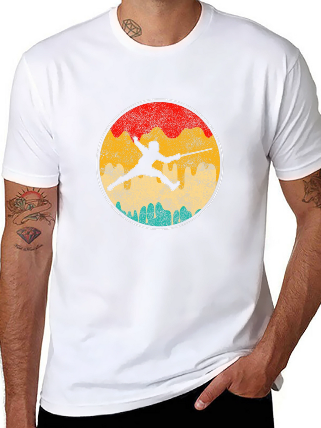 Fencing Silhouette Retro T-Shirt