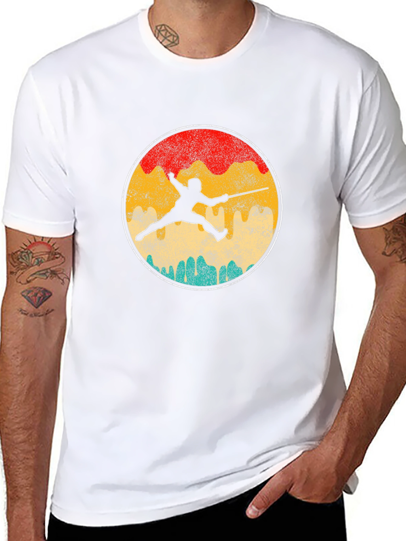 Fencing Silhouette Retro T-Shirt