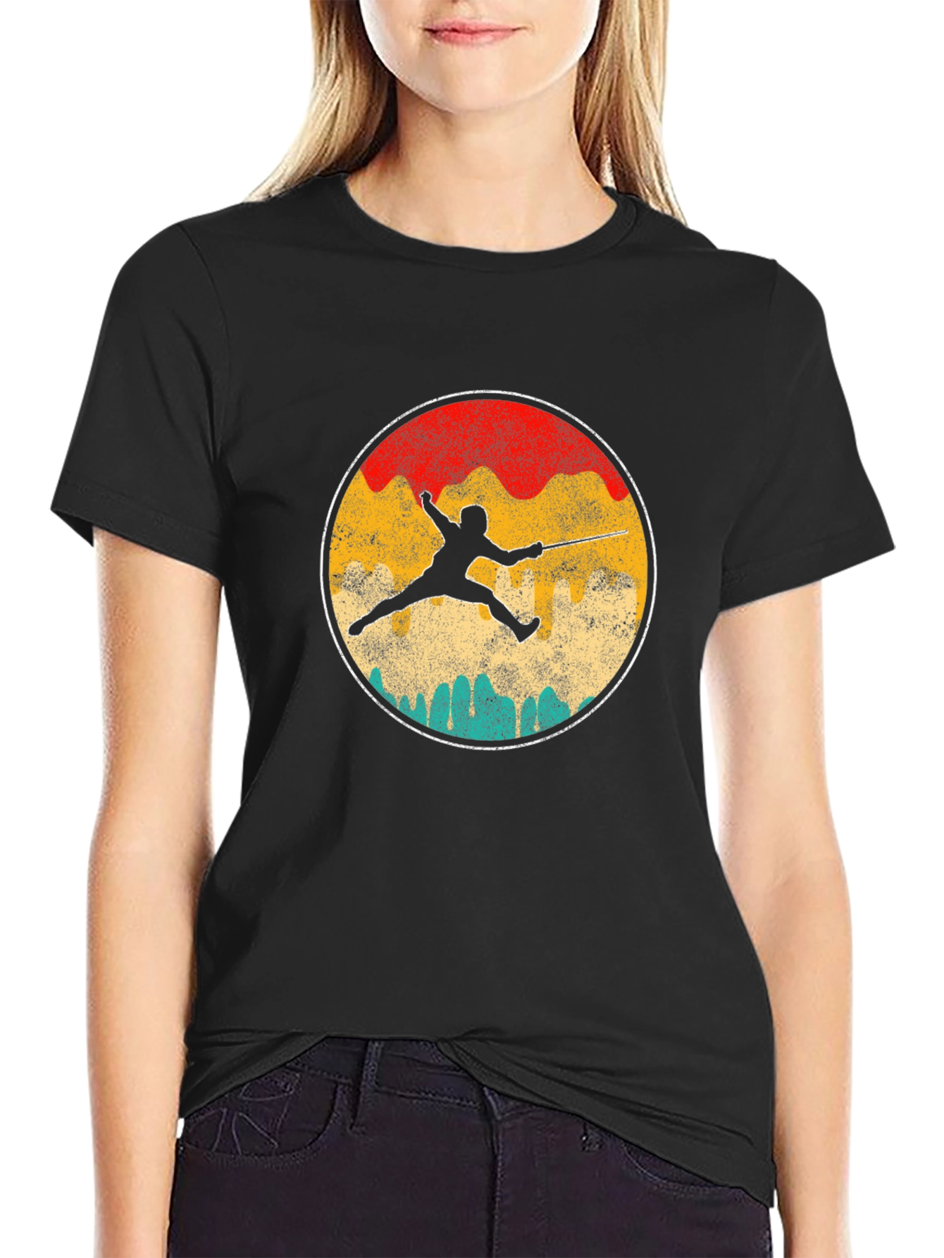 Fencing Silhouette Retro T-Shirt