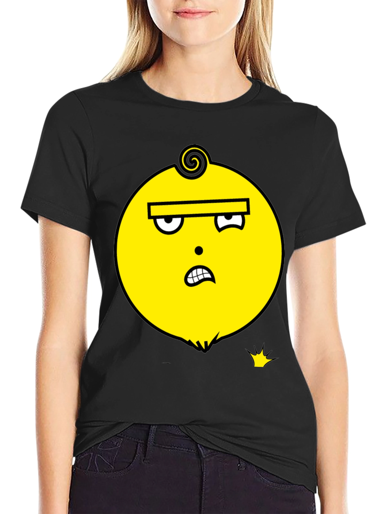 Funky Yellow Face Graphic Black T-Shirt