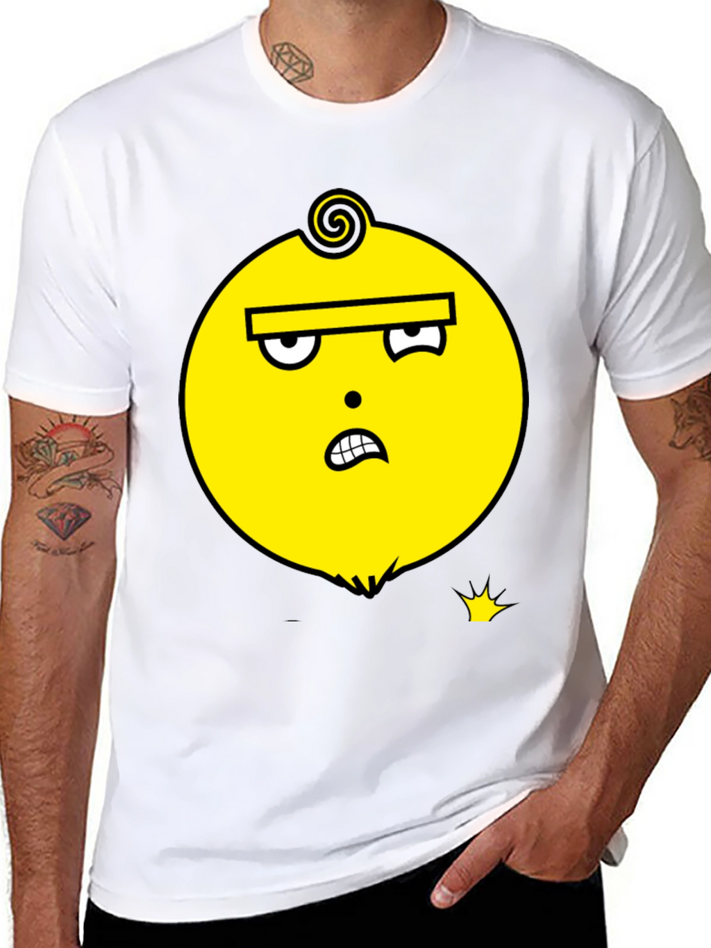 Funky Yellow Face Graphic Black T-Shirt