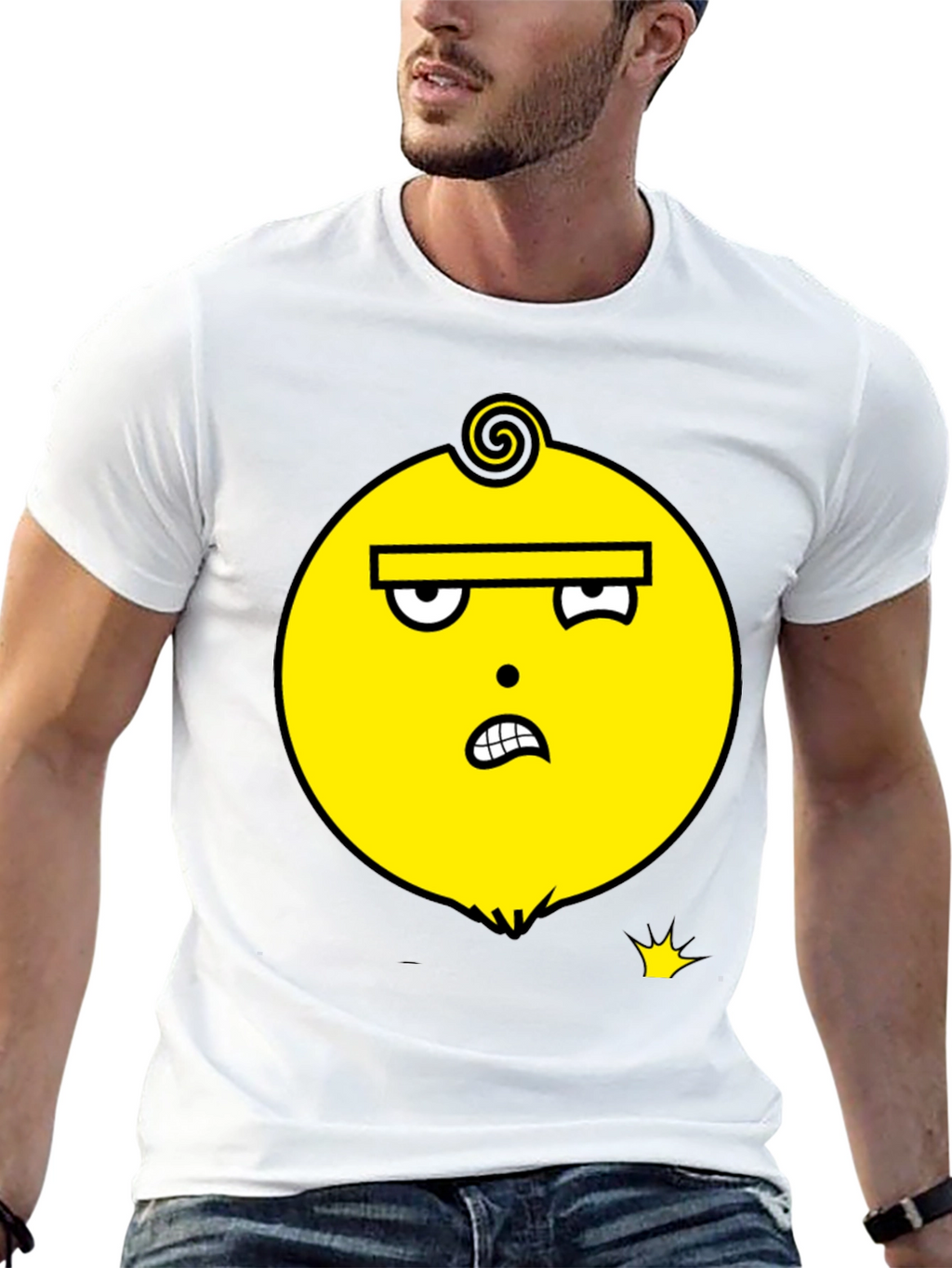 Funky Yellow Face Graphic Black T-Shirt