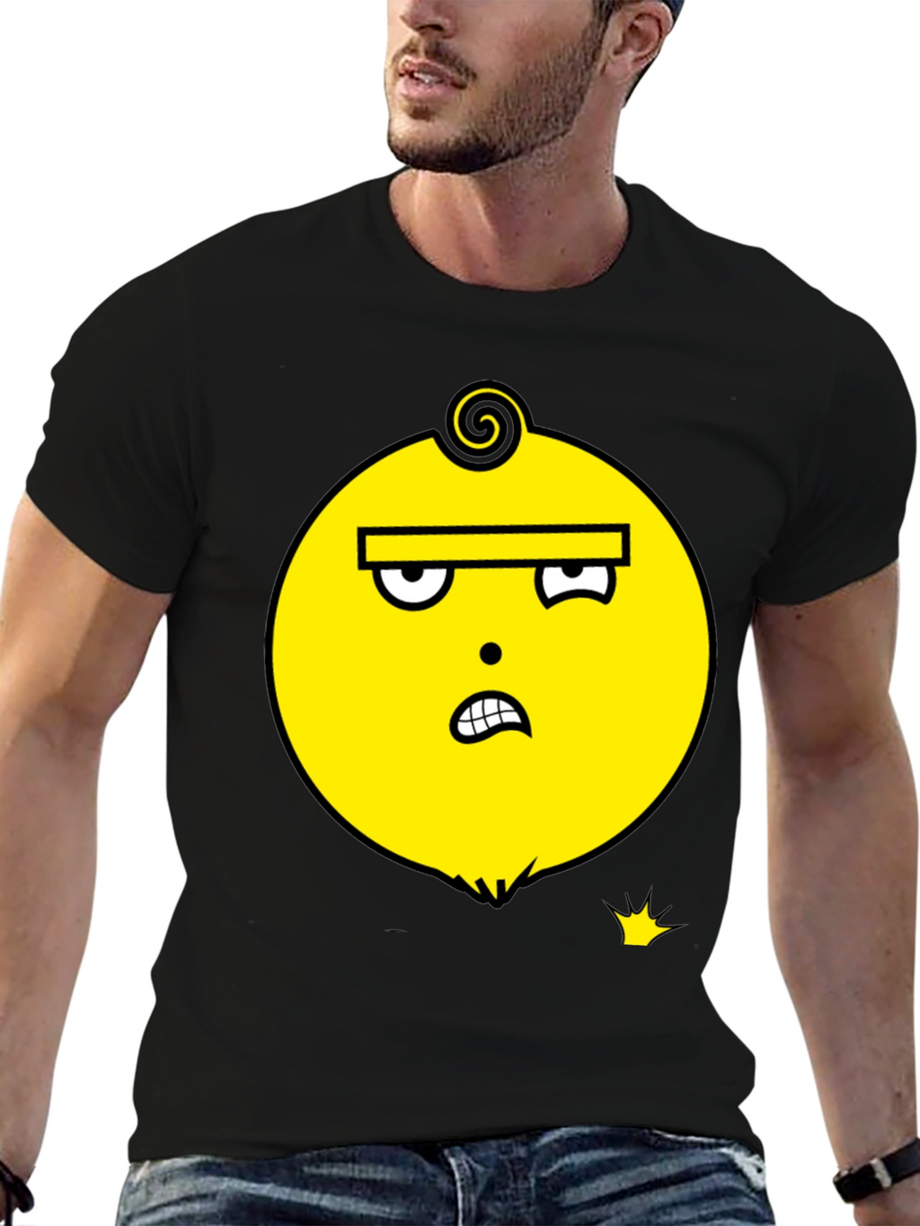Funky Yellow Face Graphic Black T-Shirt