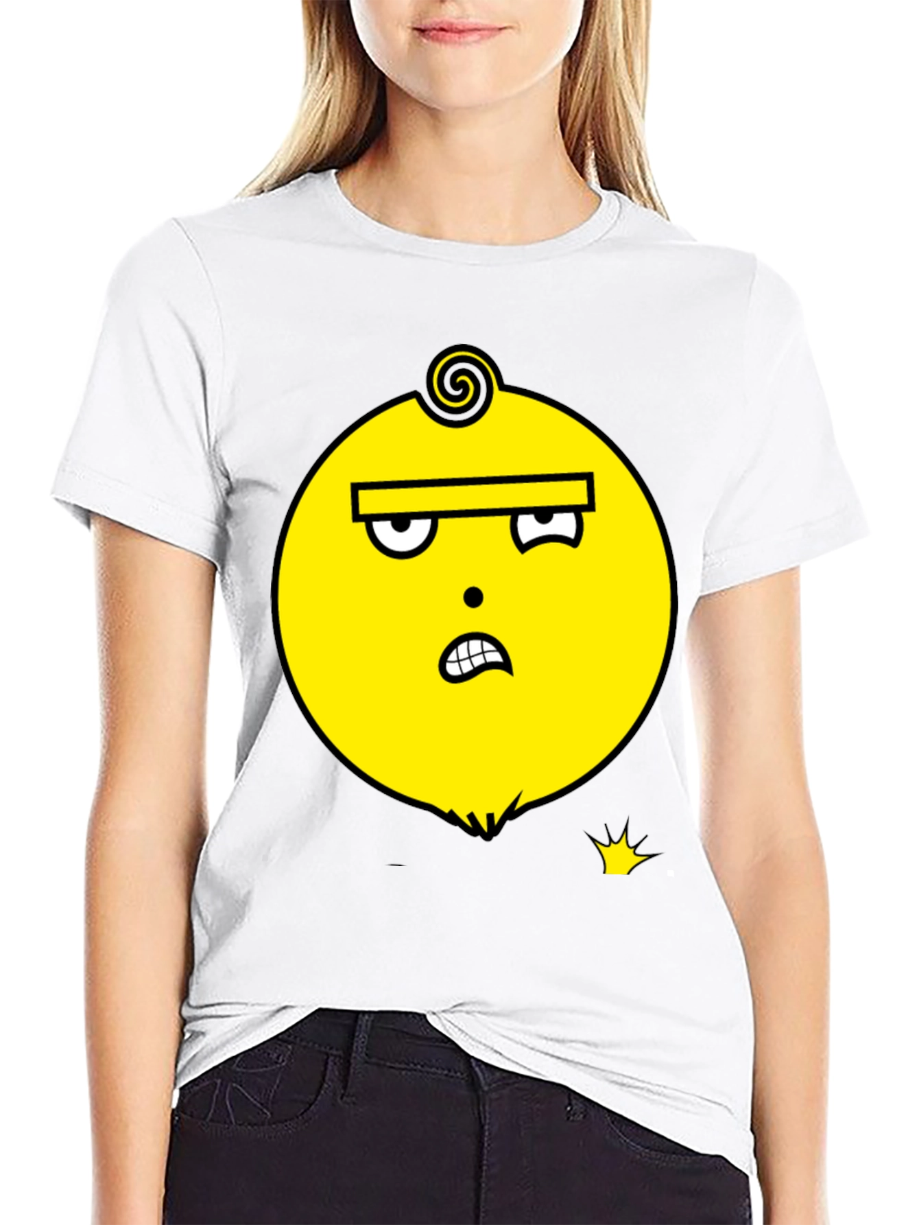 Funky Yellow Face Graphic Black T-Shirt