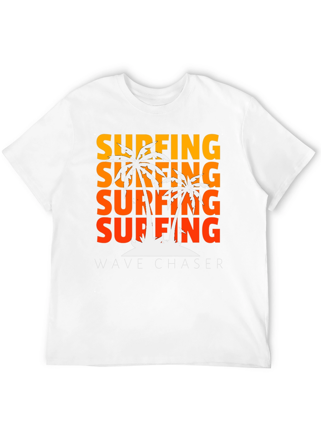 Surfing Wave Chaser Black T-Shirt with Palm Tree Design