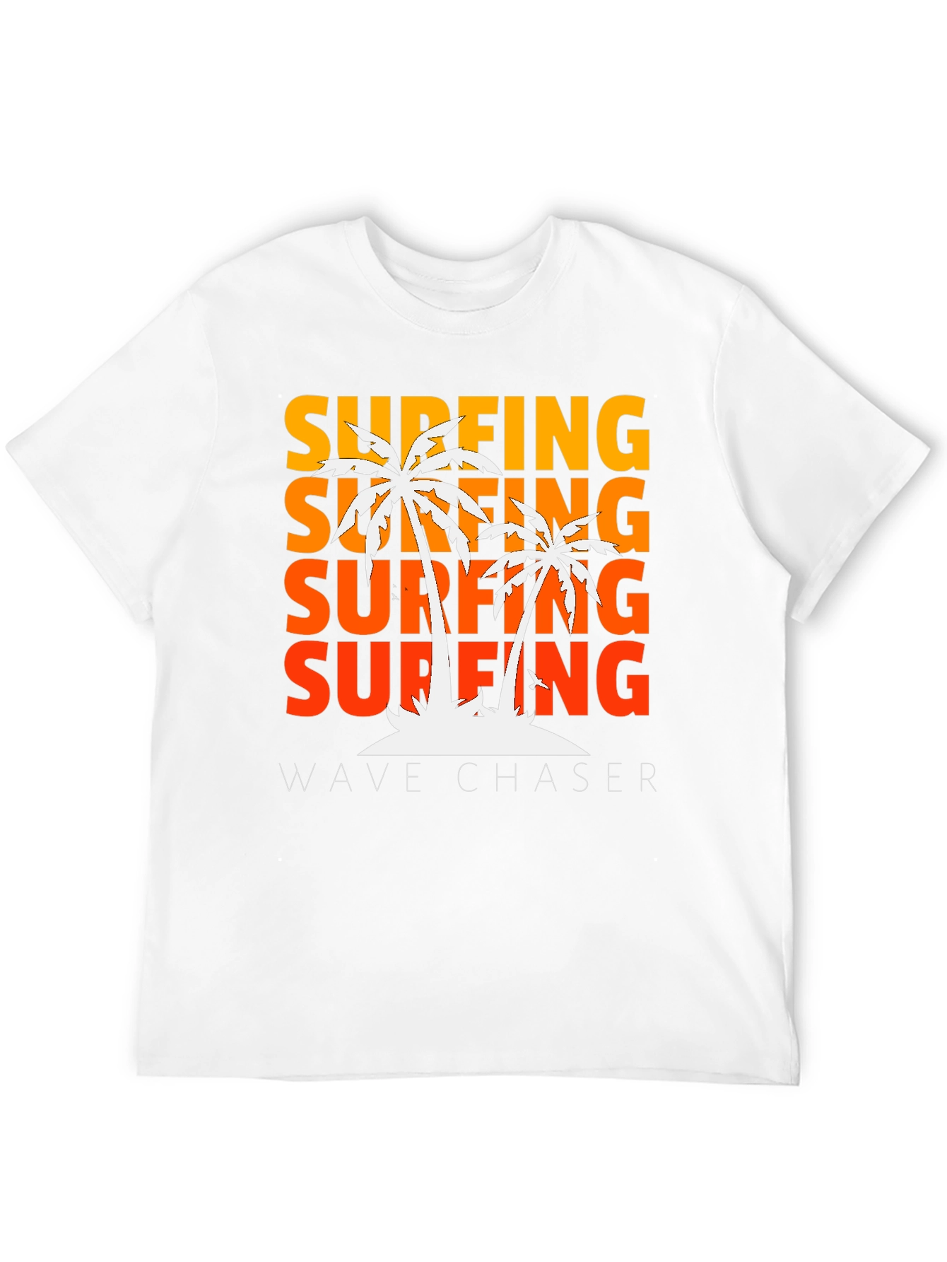 Surfing Wave Chaser Black T-Shirt with Palm Tree Design
