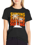 Surfing Wave Chaser Black T-Shirt with Palm Tree Design