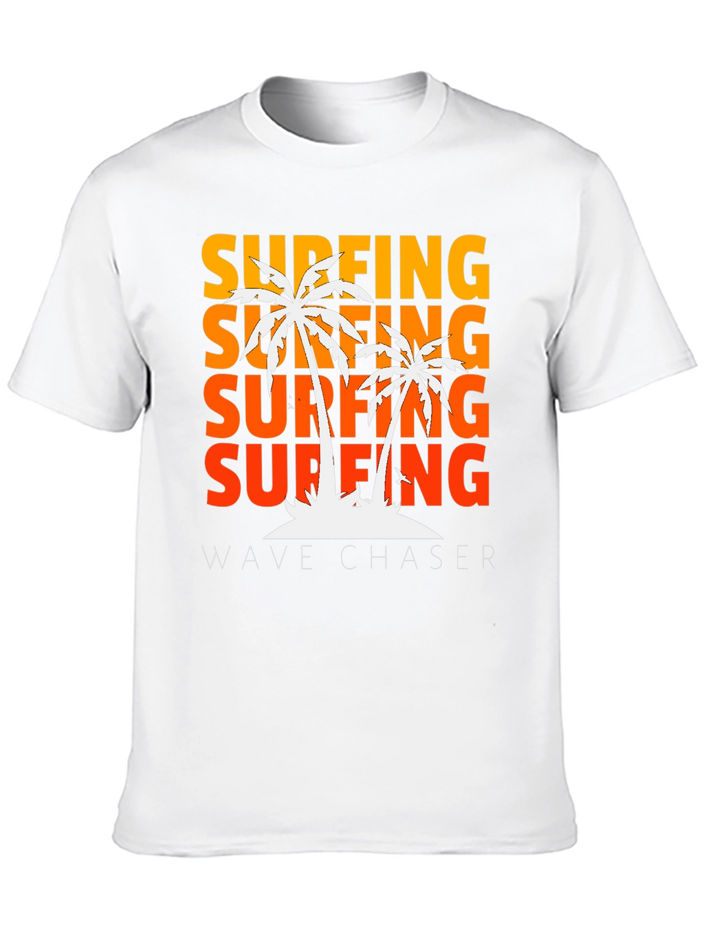 Surfing Wave Chaser Black T-Shirt with Palm Tree Design