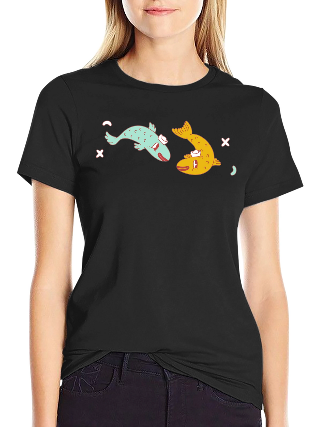 Funny Fish Graphic Black T-Shirt